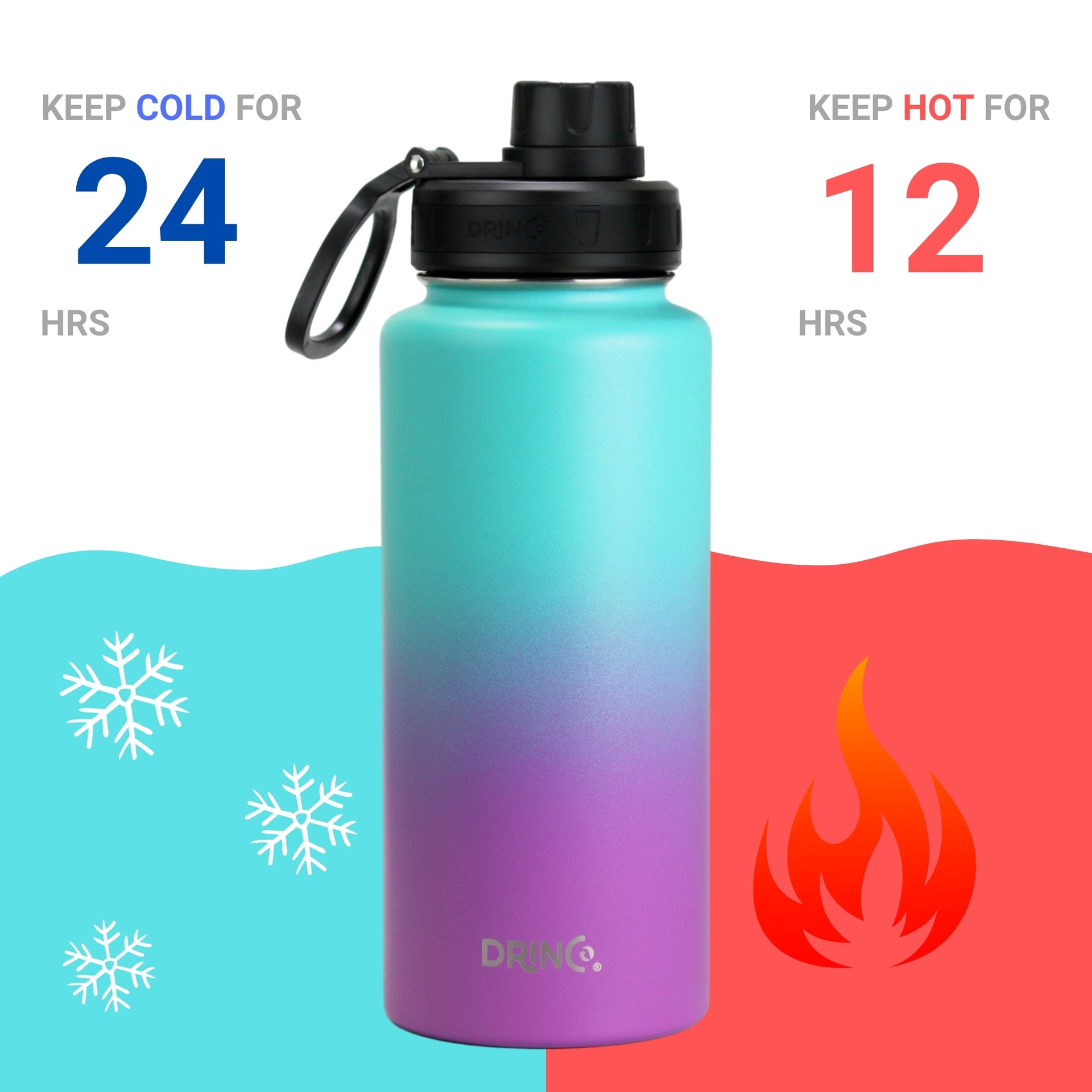 DRINCO® 32oz Stainless Steel Water Bottle - Ombre Fuchsia Teal - Mercantile Mountain