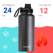 DRINCO® 32oz Stainless Steel Water Bottle - USA Flag-Black - Mercantile Mountain