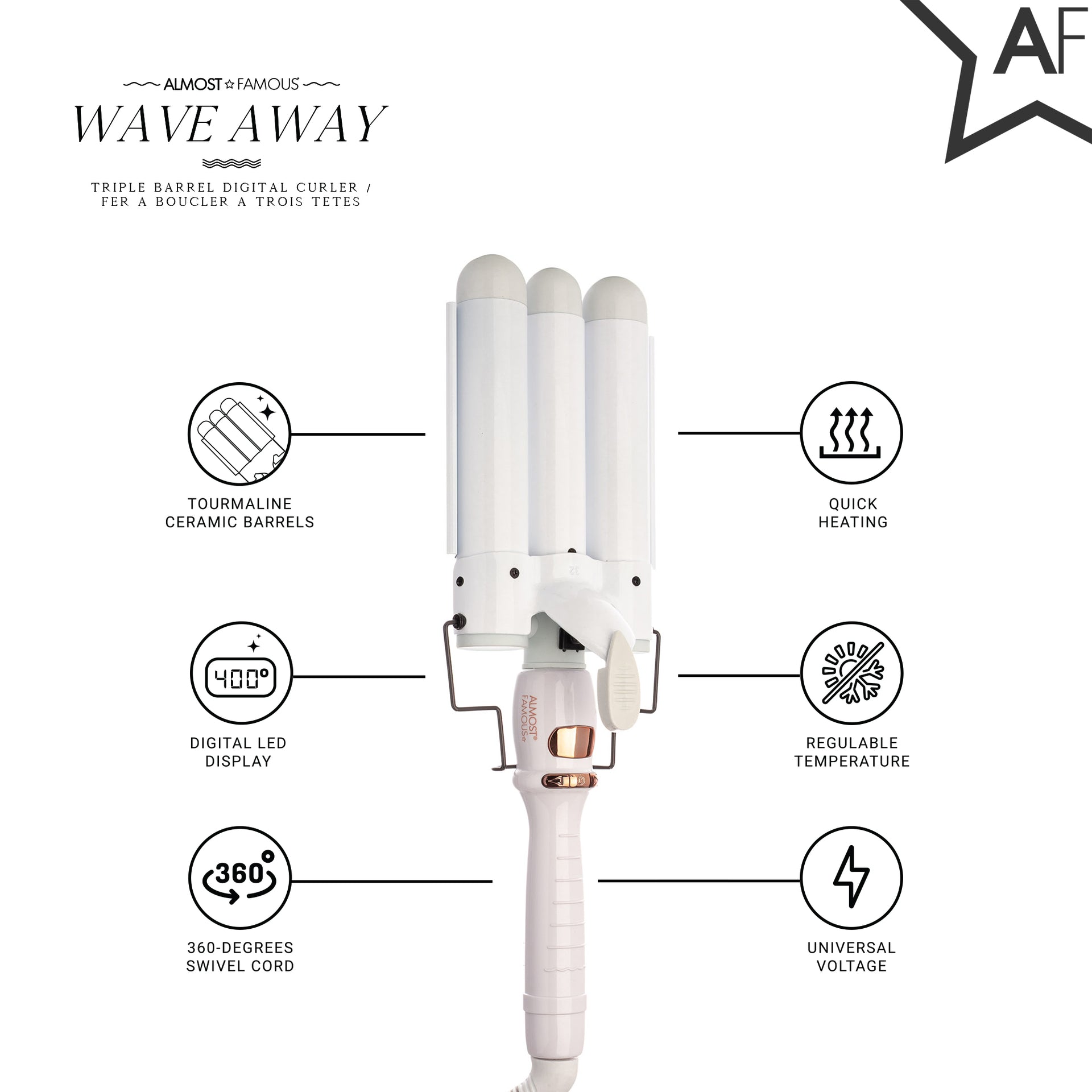 Wave Away Triple Barrel Curler with Tourmaline Ceramic Barrels - Mercantile Mountain