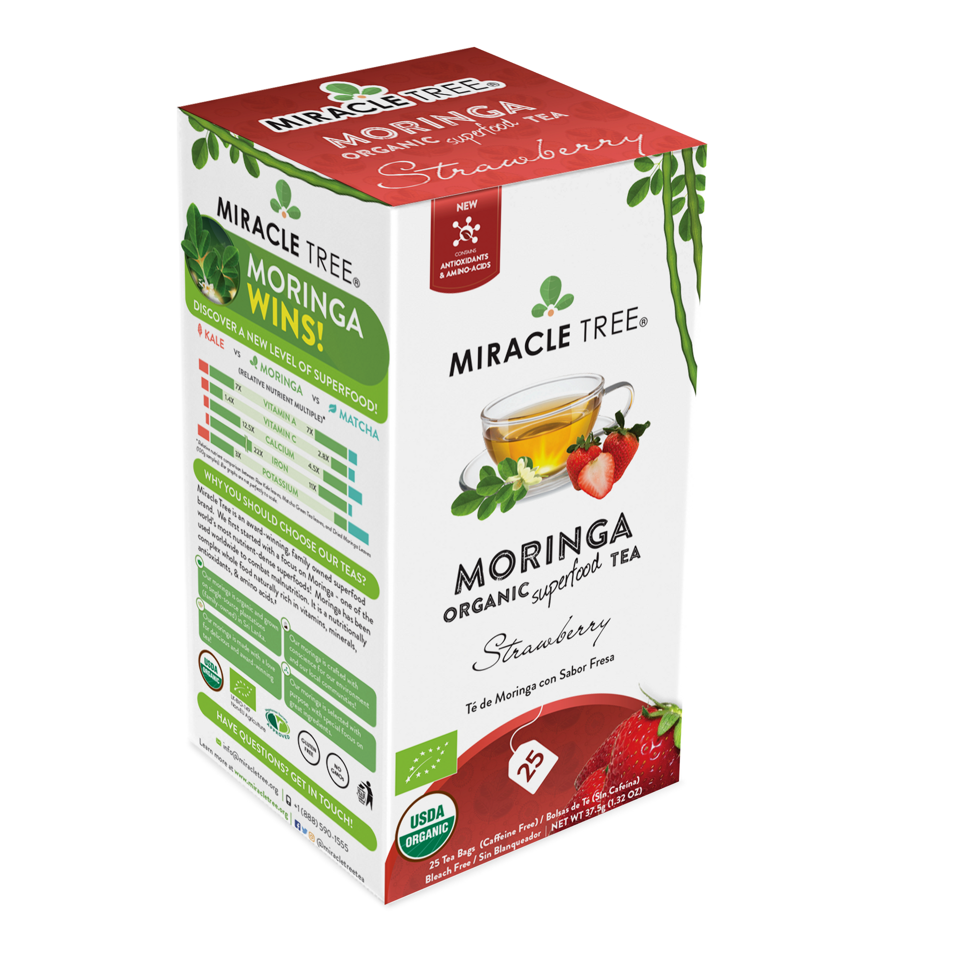 Miracle Tree's Organic Moringa Tea, Strawberry - Mercantile Mountain