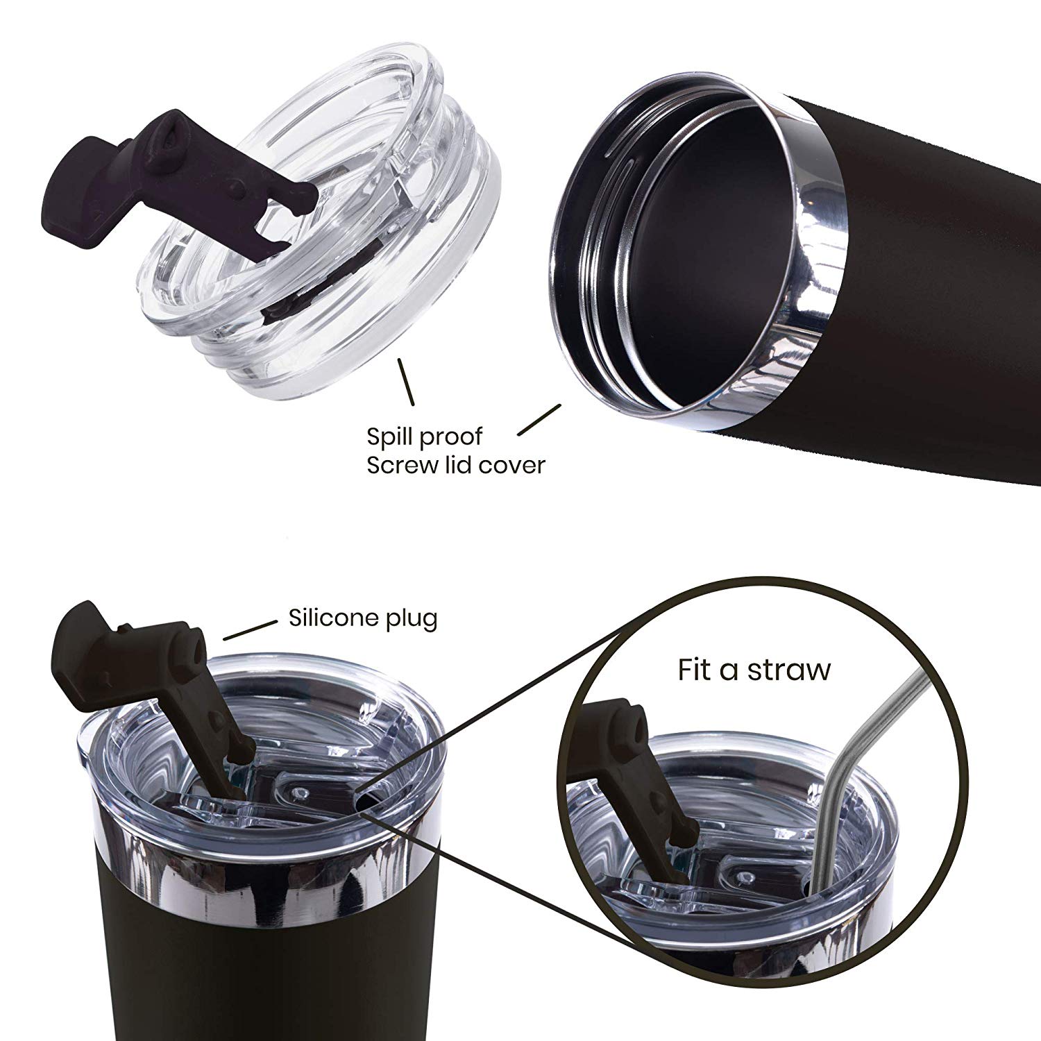 DRINCO®  20oz Insulated Tumbler w/Spill Proof Lid, 2 Straws(Black) - Mercantile Mountain
