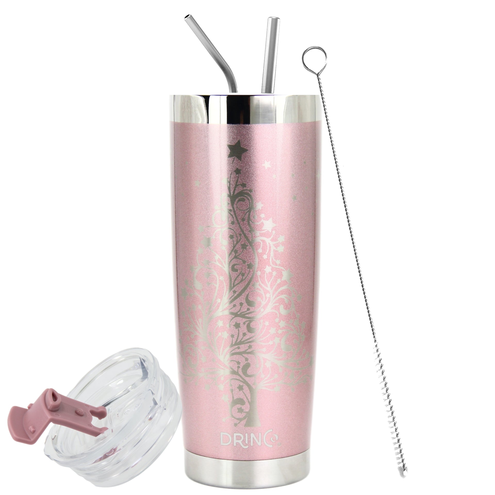 DRINCO® 20oz Insulated Tumbler Spill Proof Lid 2 Straws-Rose Gold-Xmas - Mercantile Mountain