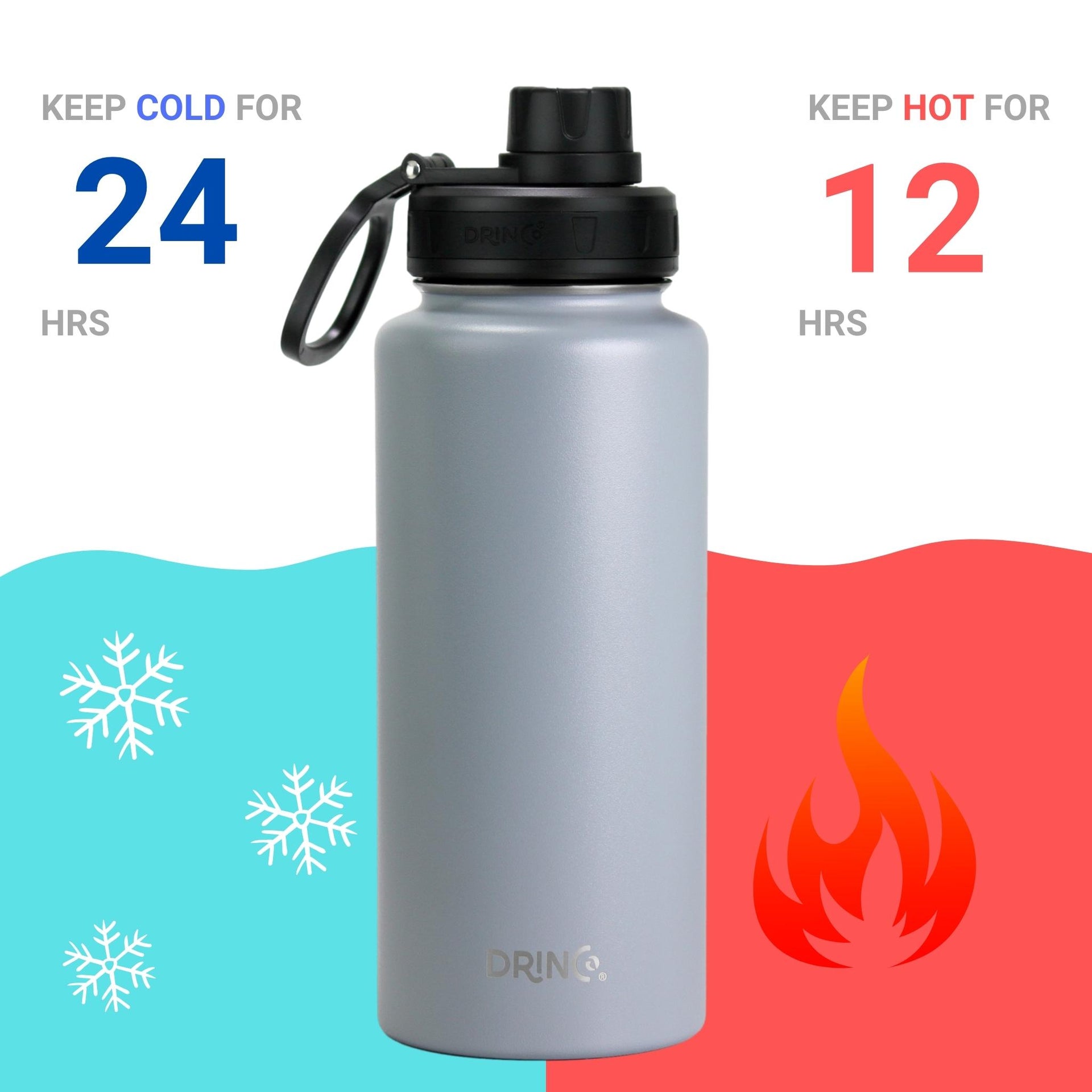 DRINCO® 32oz Stainless Steel Water Bottle (3 lids) - Asphalt Gray - Mercantile Mountain