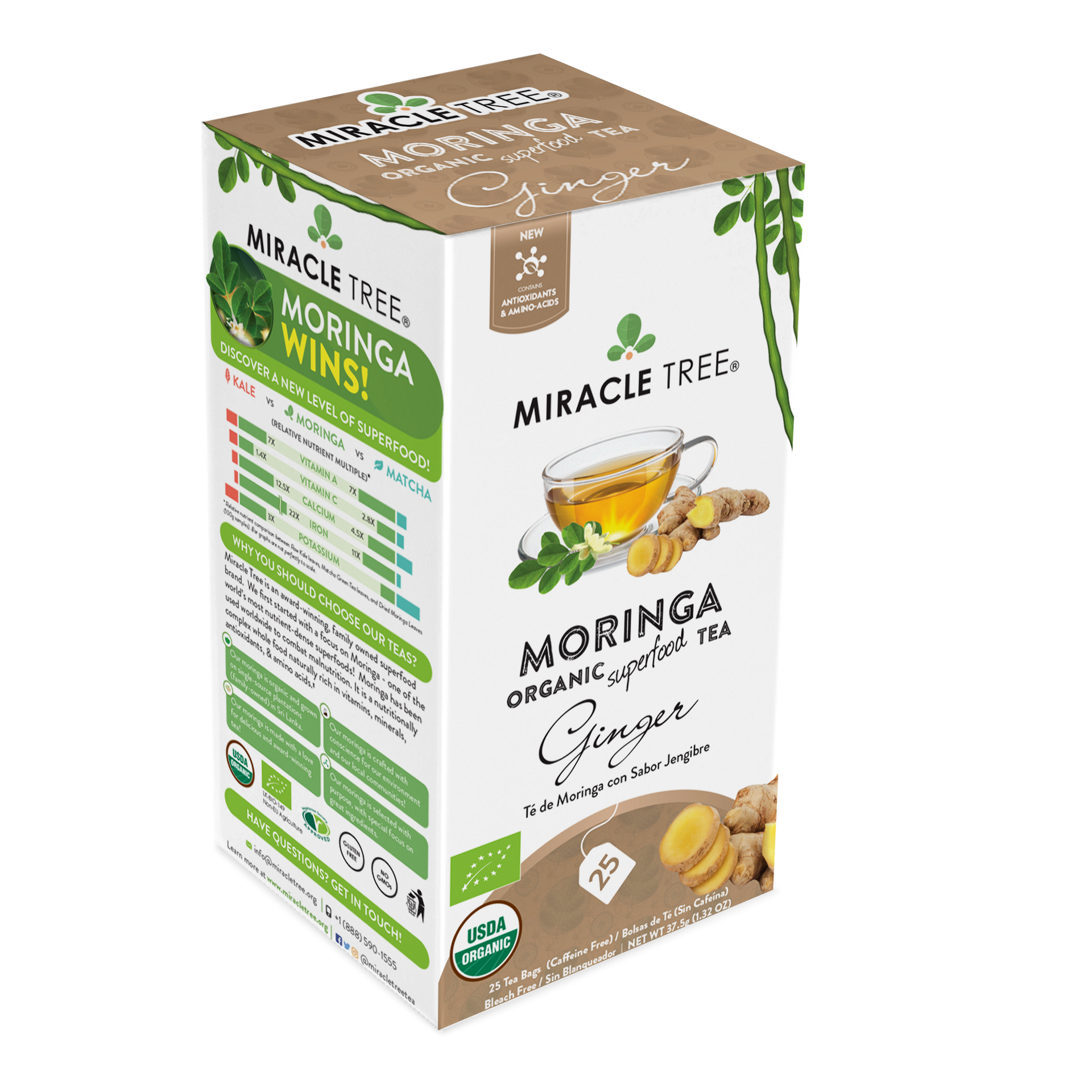 Miracle Tree's Organic Moringa Tea, Ginger - Mercantile Mountain
