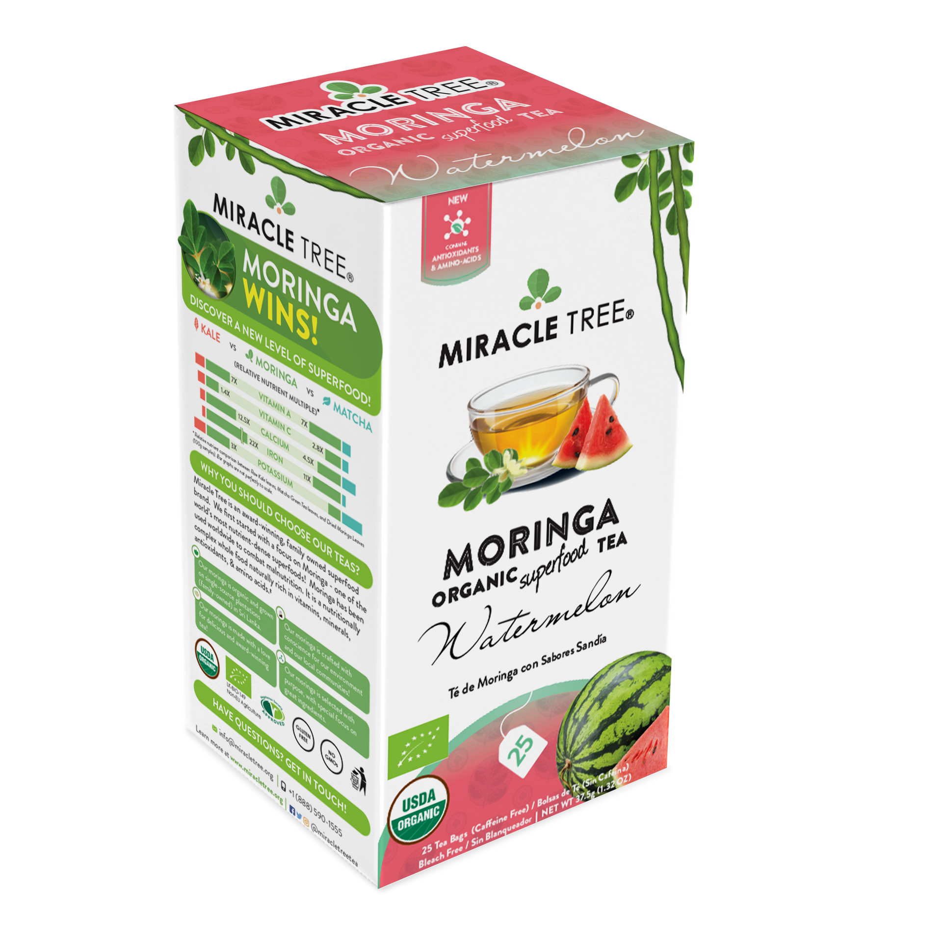 Miracle Tree's Organic Moringa Tea, Watermelon - Mercantile Mountain