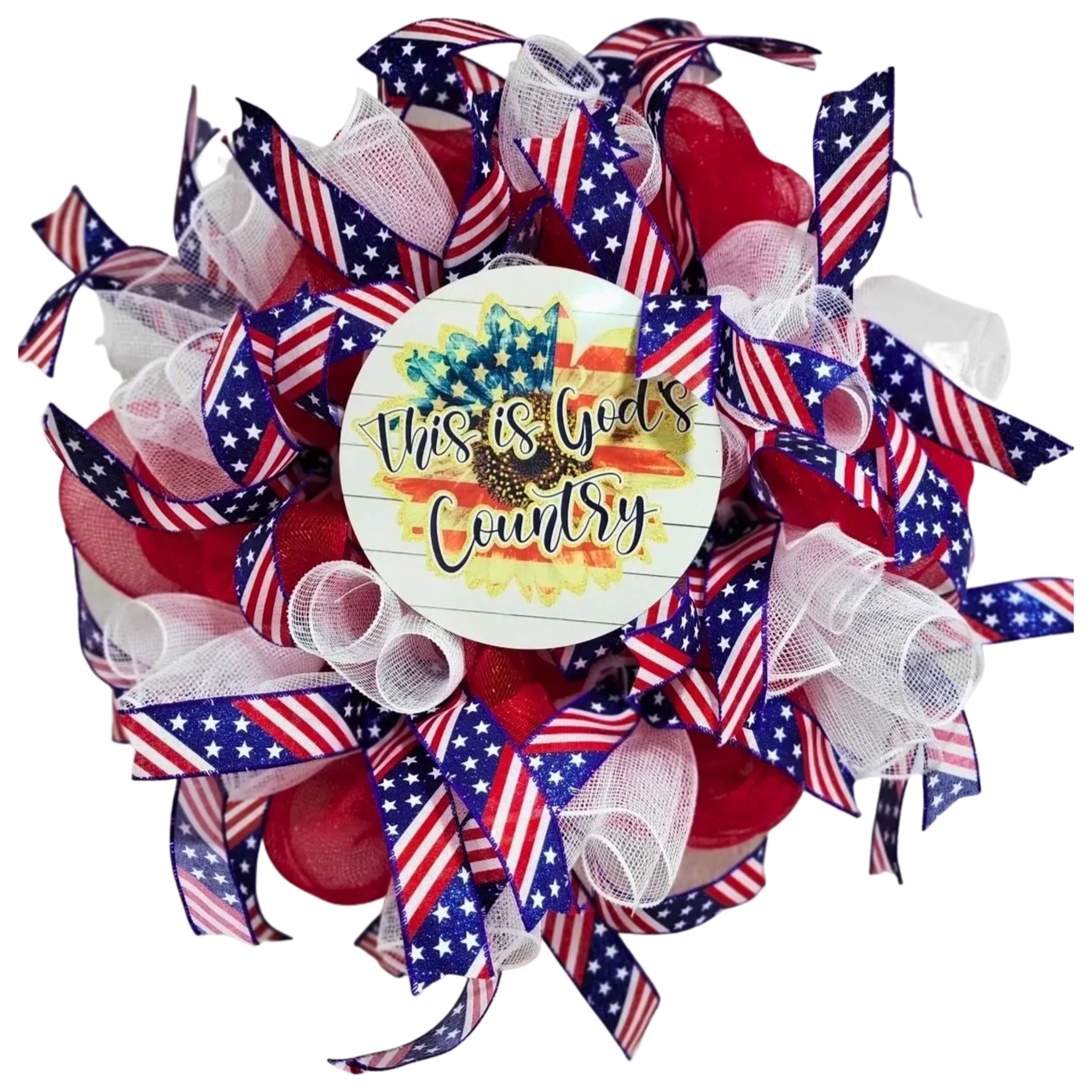 This is God's Country Patriotic Deco Mesh Wreath - Mercantile Mountain