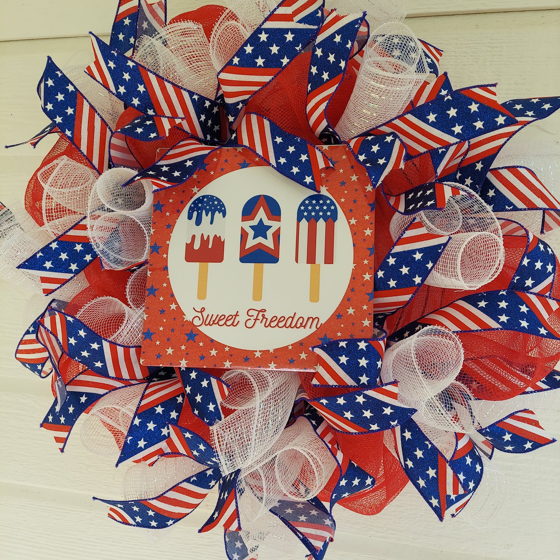 Sweet Freedom Patriotic Deco Mesh Wreath - Mercantile Mountain