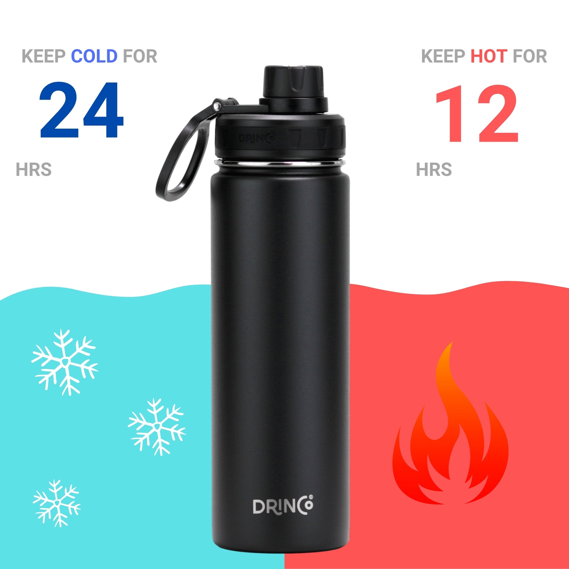 DRINCO® 22oz Stainless Steel Sport Water Bottle - Black - Mercantile Mountain