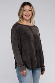 Plus Washed Baby Waffle Oversized Long Sleeve Top - Mercantile Mountain