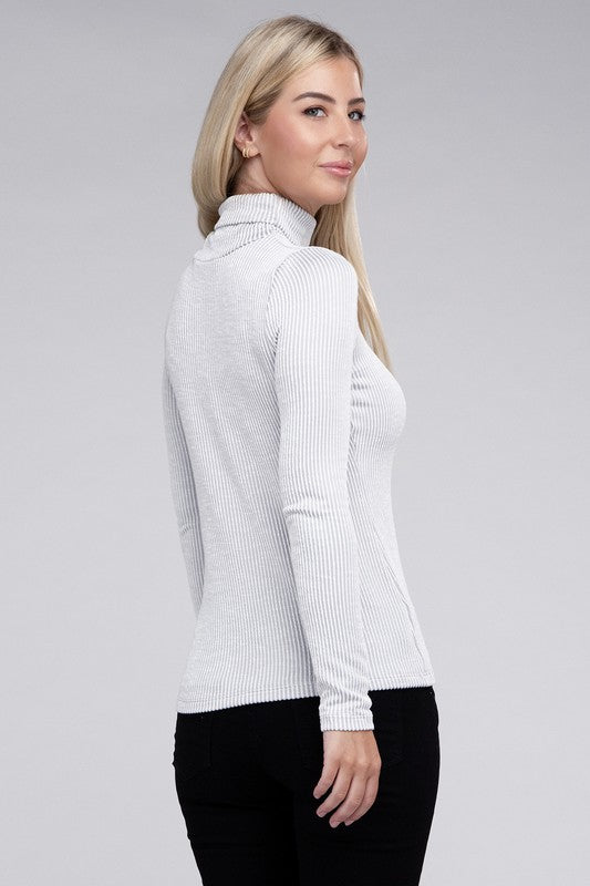 Ribbed Turtle Neck Long Sleeve Top - Mercantile Mountain