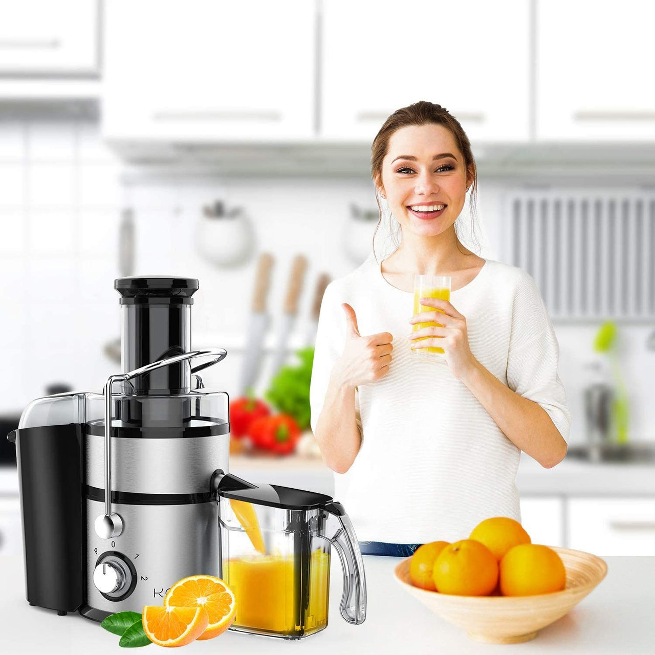 KOIOS Centrifugal Juicer Machines;  Juice Extractor with Extra Large 3inch Feed Chute Filter;  High Juice Yield for Fruits and Vegetables;  Easy to Clean;  100% BPA-Free;  1200W Dishwasher Safe