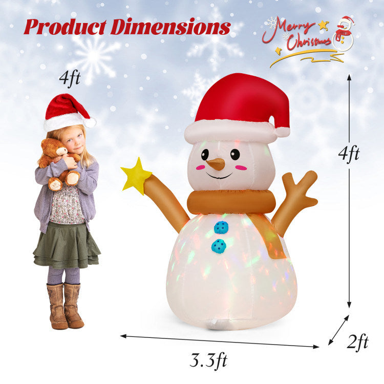 4 Feet Inflatable Christmas Snowman with 360° Rotating Colorful LED Light