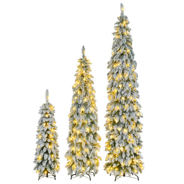 Set of 3 Pre-Lit Slim Flocked Christmas Trees – 520 LED Lights