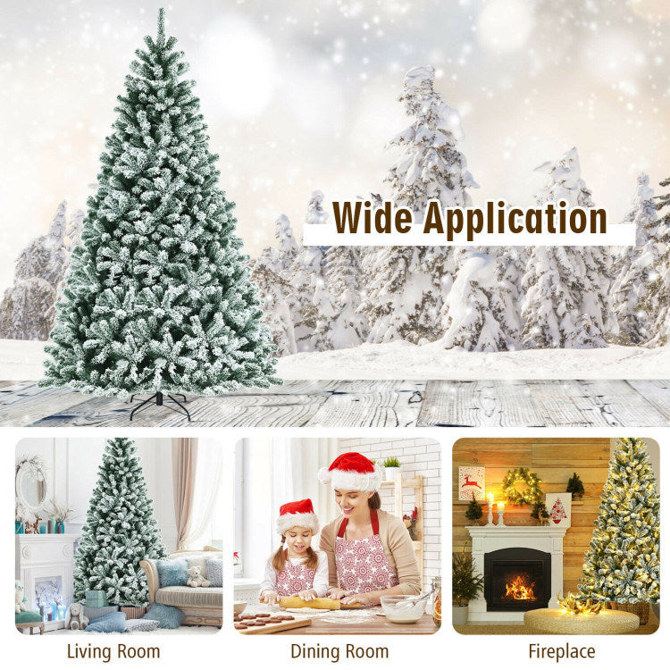 8 Feet Pre-lit Snow Flocked Christmas Tree with Metal Stand