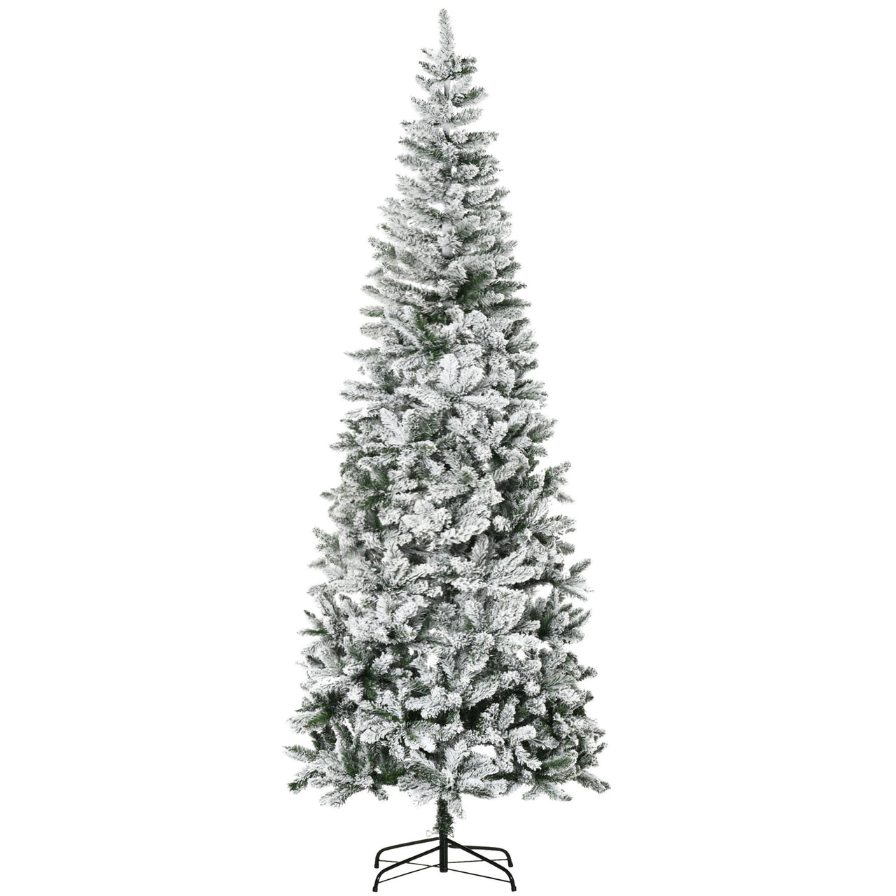 HOMCOM 9ft Unlit Snow-Flocked Slim Pine Artificial Christmas Tree with Realistic Branches and 1084 Tips