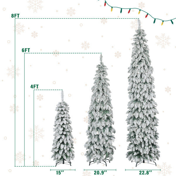 Set of 3 Pre-Lit Slim Flocked Christmas Trees – 520 LED Lights