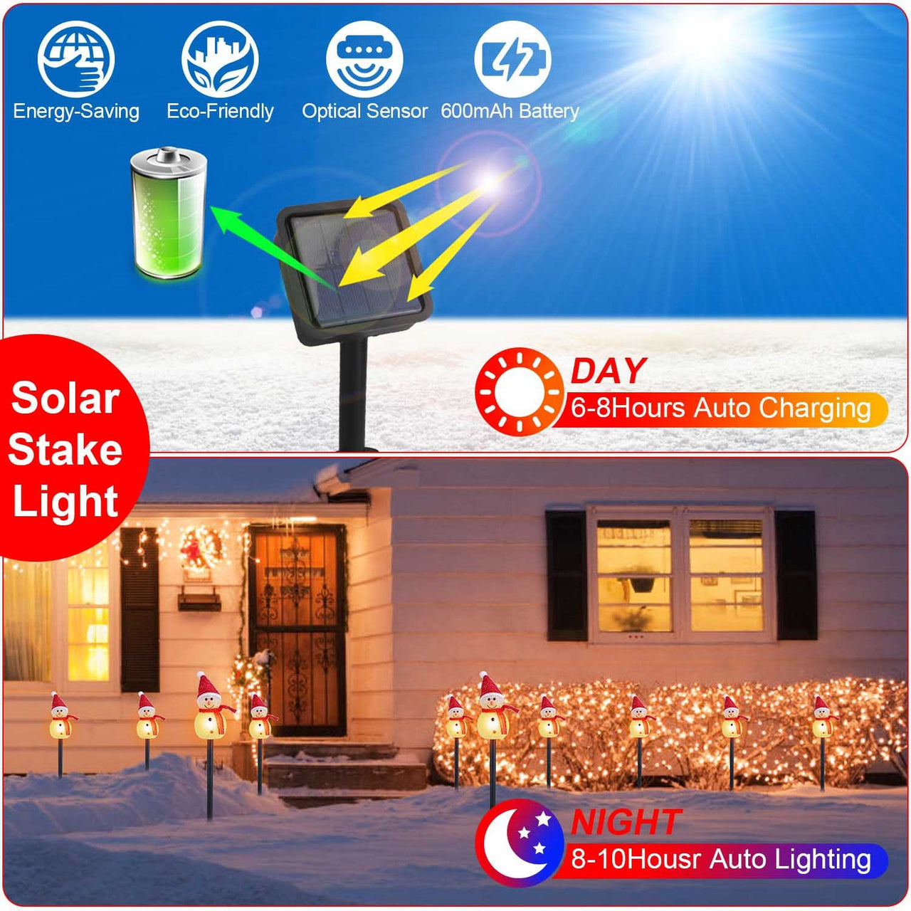 1Pc Solar Powered Lamp 3 Snowmen Outdoor Decorative Christmas Lamp Garden Stake Light IP55 Waterproof Santa Landscape Light Warm White LED Lighting Pathway Yard Patio