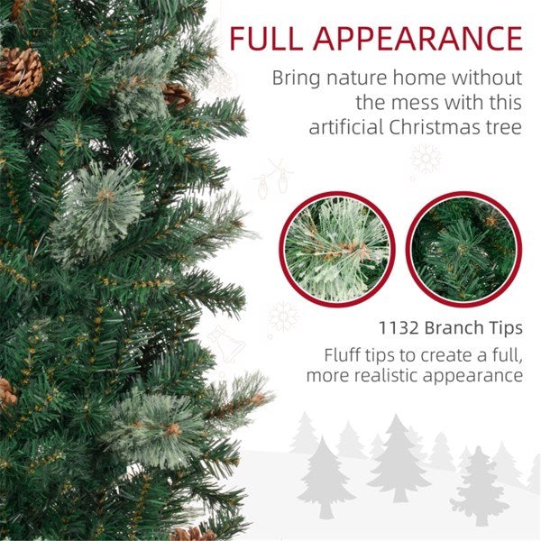 9.5ft Christmas tree slim realistic branches with pine cones tip count 1132