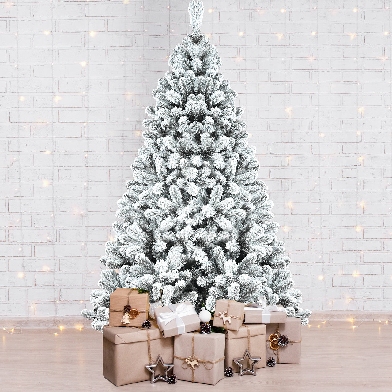 9ft PVC Flocking Hinged Tree Environmentally Friendly Fireproof Artificial Christmas Flocked Tree