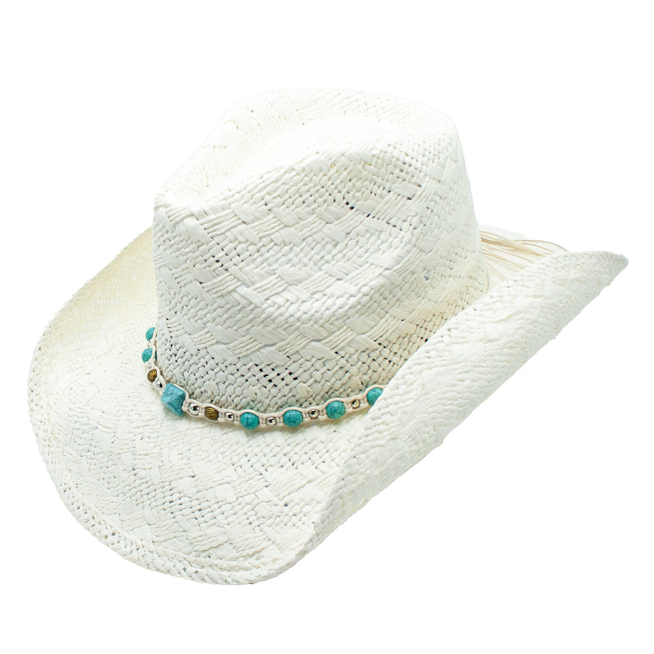 Geni Toyo Straw Turqoise Beaded Western Drifter Cowboy Hat