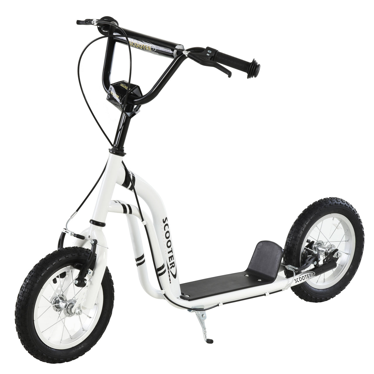 Youth Scooter Front and Rear Caliper Dual Brakes 12-Inch Inflatable Front Wheel Ride On Toy For Age 5+, White