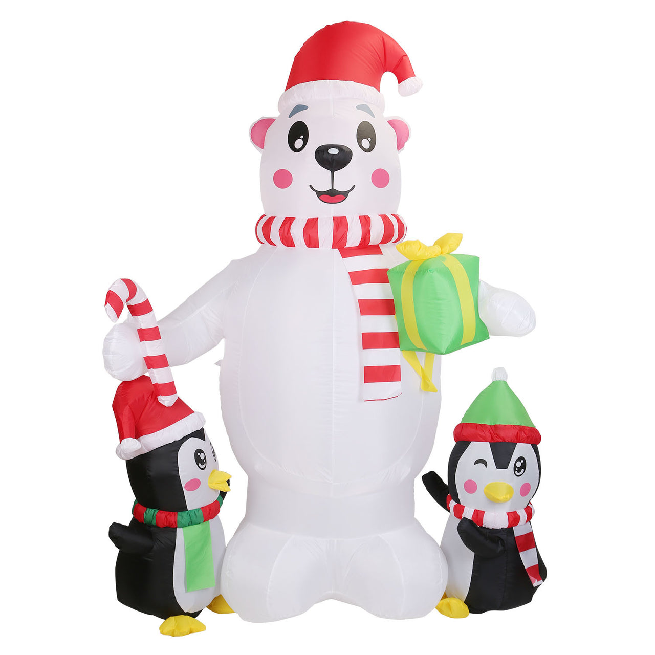 5.9FT Christmas Inflatable Outdoor Decoration Polar Bear Gift Box Penguin Blow Up Yard Decoration with LED Light Built-in Air Blower for Winter Holiday Xmas Garden