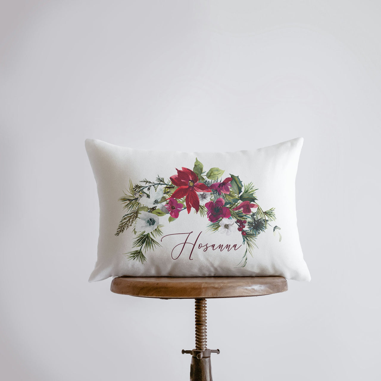 Hosanna Christmas Poinsettia Throw Pillow Cover | Christmas Pillowcase - Mercantile Mountain