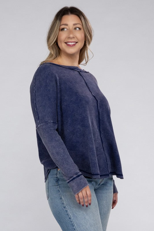 Plus Washed Baby Waffle Oversized Long Sleeve Top - Mercantile Mountain