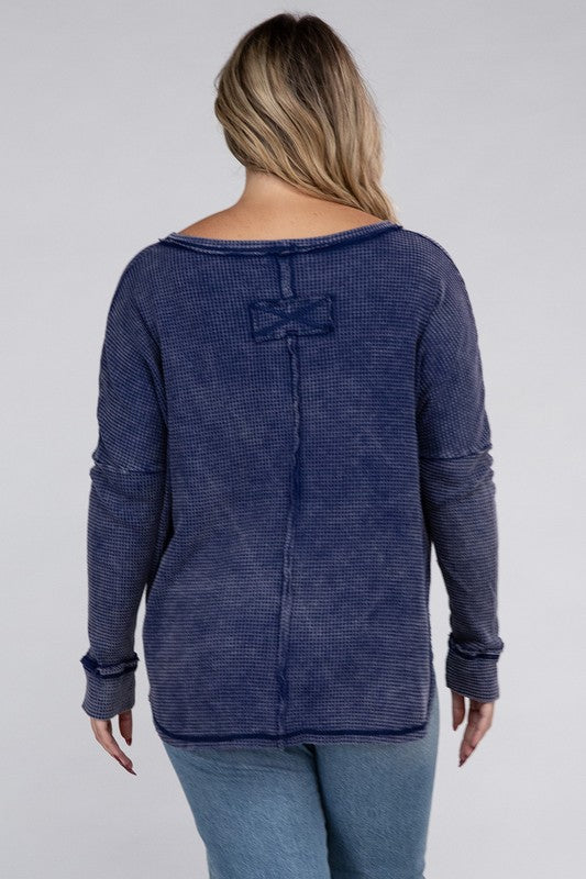 Plus Washed Baby Waffle Oversized Long Sleeve Top - Mercantile Mountain