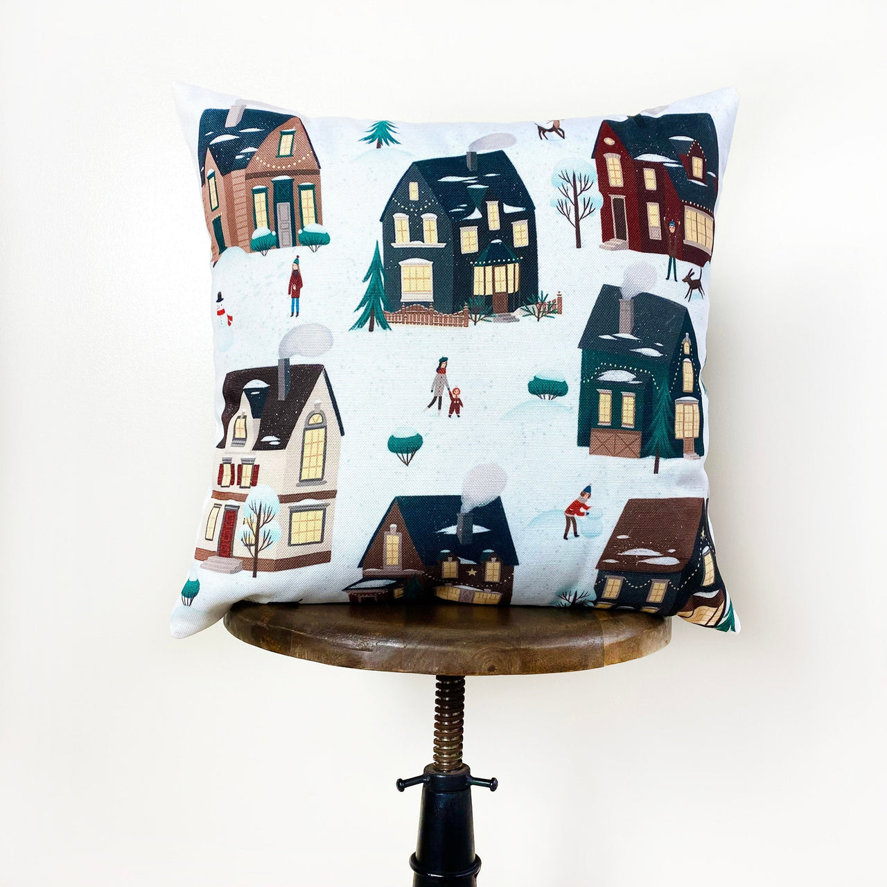 Christmas Village Houses Throw Pillow Cover |  | Christmas tree | - Mercantile Mountain