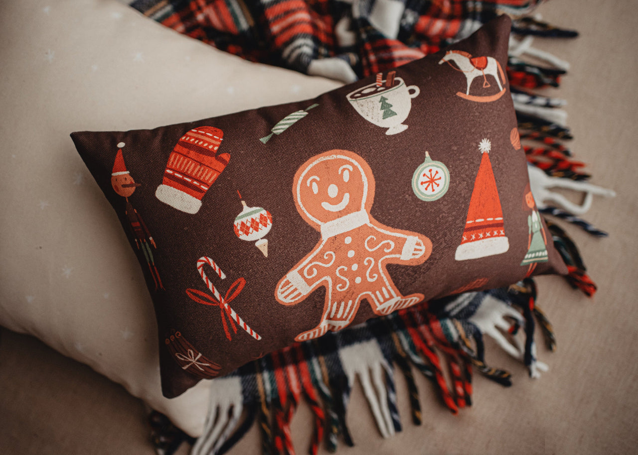 Iced Gingerbread Man | Christmas Throw Pillow | 12x18 18x12 | Rustic - Mercantile Mountain