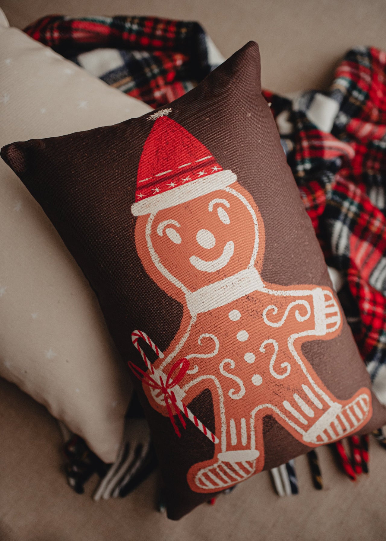 Iced Gingerbread Man | Christmas Throw Pillow | 12x18 18x12 | Rustic - Mercantile Mountain