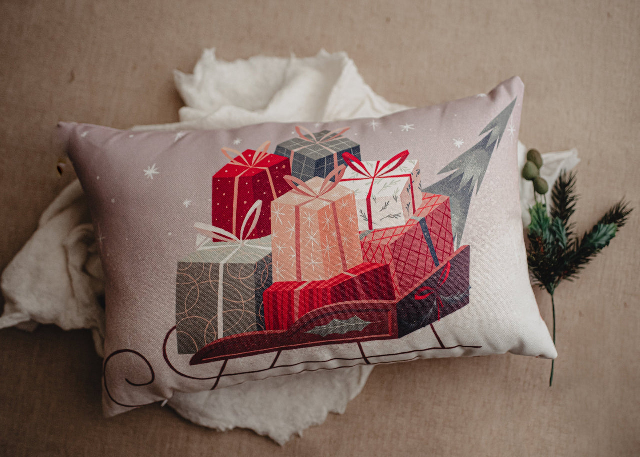 Gift Sleigh Christmas Throw Pillow Cover | 18x12 | Best Friend - Mercantile Mountain