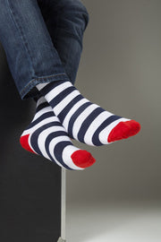 Men's Navy-White Stripes Socks - Mercantile Mountain