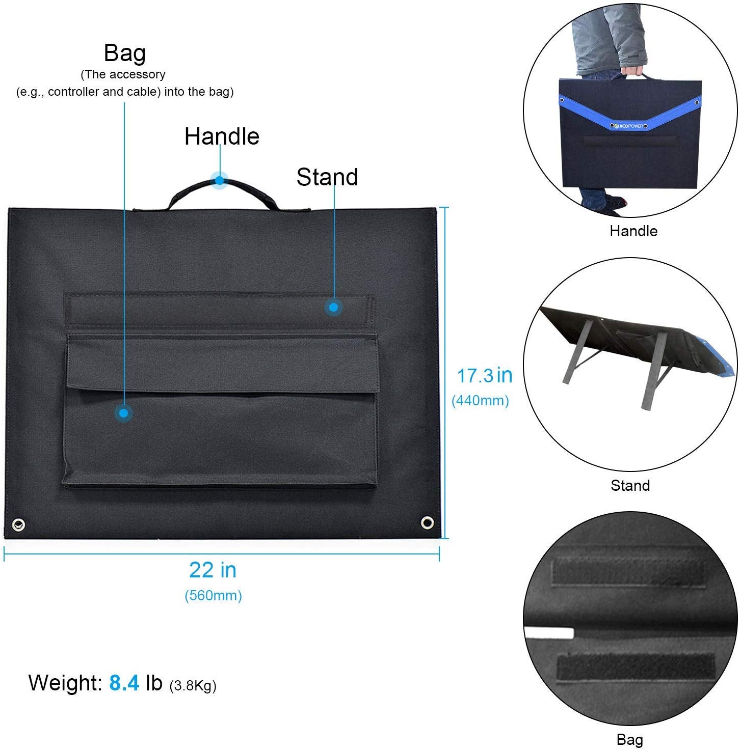 ACOPower 120W Portable Solar Panel Foldable Suitcase With Integrated Output Box - Mercantile Mountain