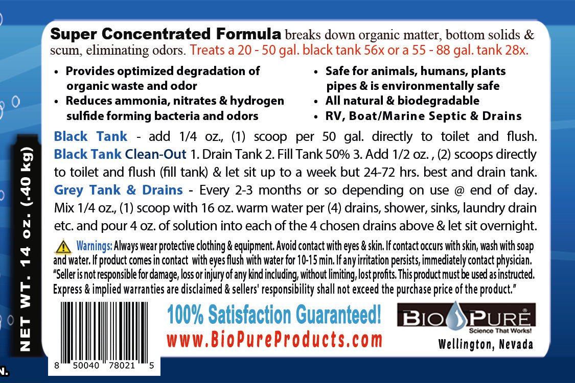 Bio-Pure RV Black Tank/Septic, Restore CONCENTRATE 14 Oz. - 56 Treatments - Mercantile Mountain