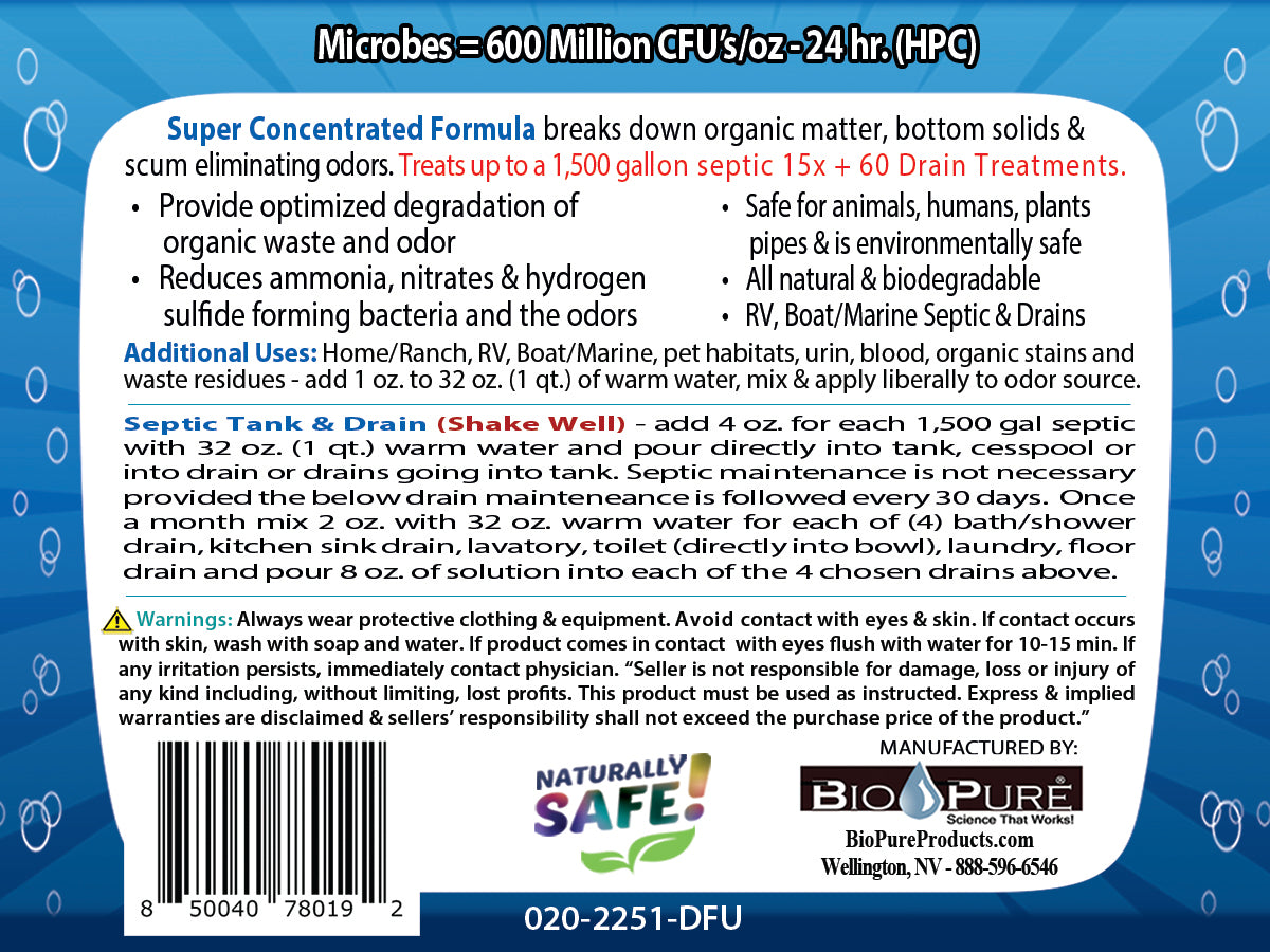 Bio-Pure Septic & Drain + RV Restore & Maintain 32 Oz. - 15 Month Supply - Mercantile Mountain